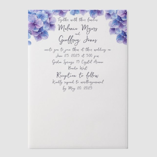 Elegant Hydrangea Wedding Vellum Invitation (Front)