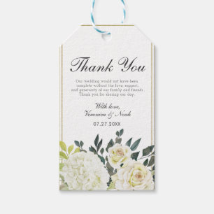 Elegant Hydrangea White Rose Wedding Floral Frame Gift Tags