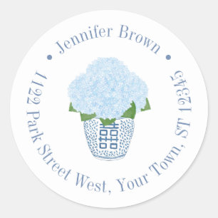 Elegant Hydrangeas Ginger Jar Return Address Classic Round Sticker