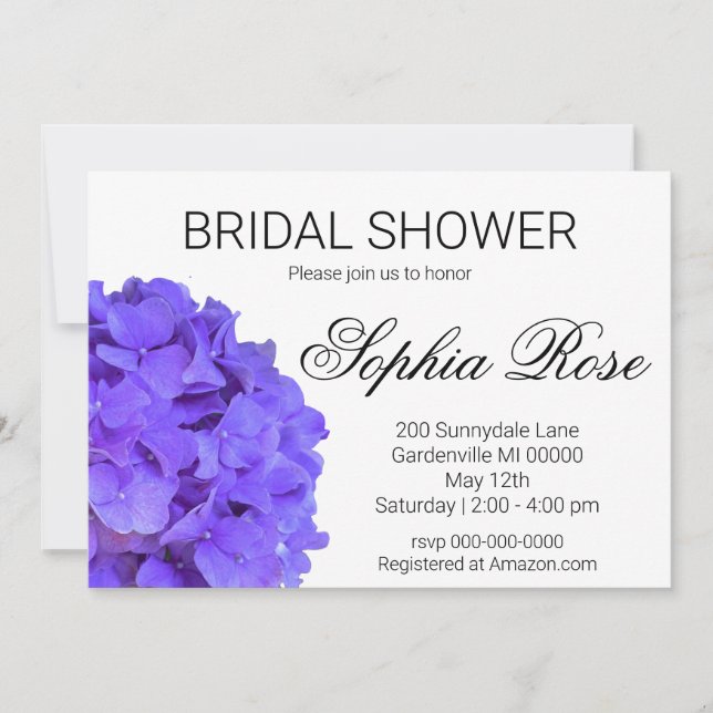Elegant Hydrangeas Lavender purple Bridal shower Invitation (Front)