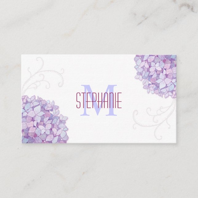 Elegant Hydrangeas Monogram Business Card (Front)