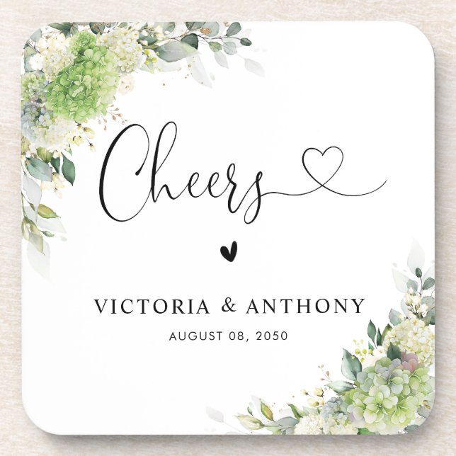 Elegant Hydrangeas Square Wedding Coaster (Front)