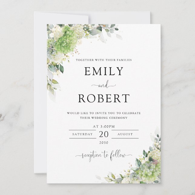 Elegant Hydrangeas Wedding Invitation (Front)