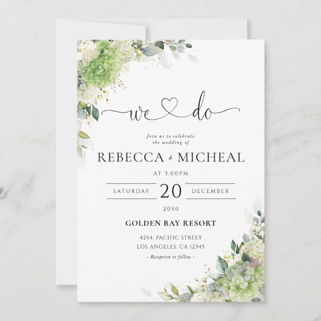 Elegant Hydrangeas Wedding Invitation (Front)