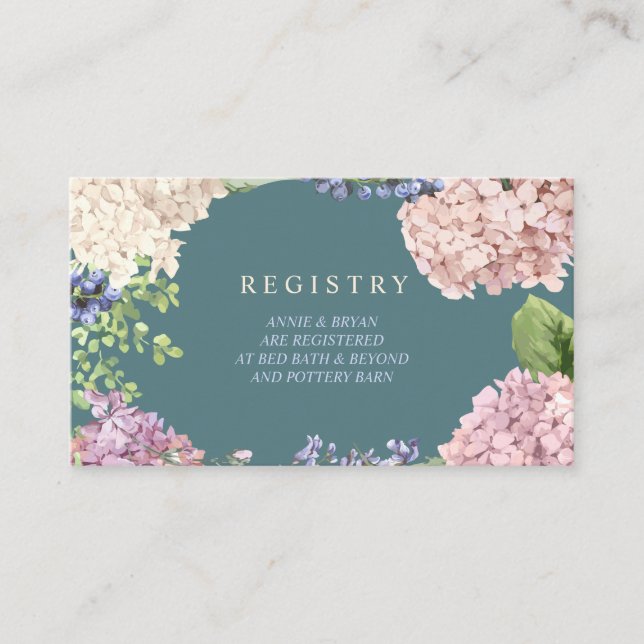 Elegant Hydrangeas Wedding Registry Cards (Front)