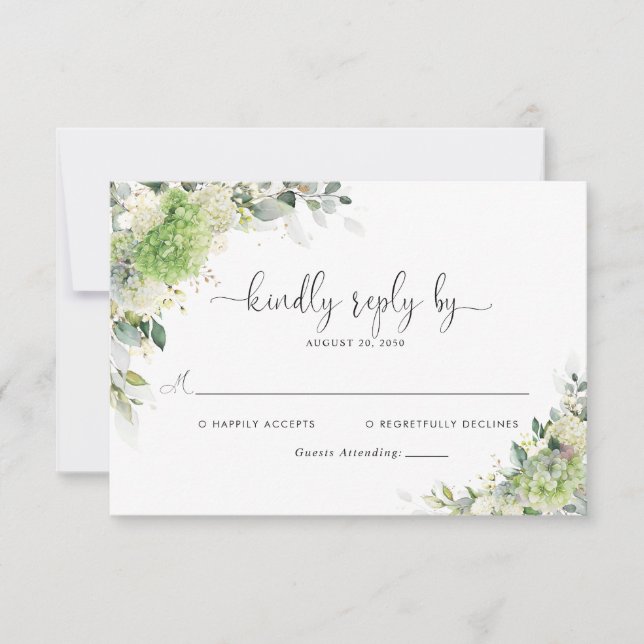 Elegant Hydrangeas Wedding RSVP Card (Front)
