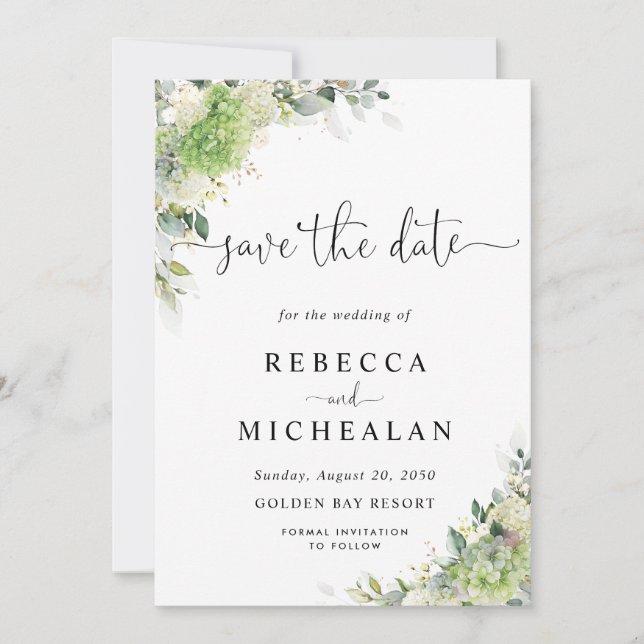 Elegant Hydrangeas Wedding Save The Date Invitation (Front)