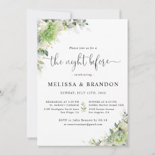 Elegant Hydrangeas Wedding The Night Before  Invitation