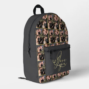 Elegant I Love You Gold Photo Collage Calligraphy Printed Backpack