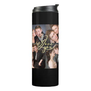 Elegant I Love You Gold Photo Collage Calligraphy Thermal Tumbler