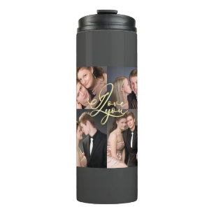 Elegant I Love You Gold Photo Collage Calligraphy Thermal Tumbler