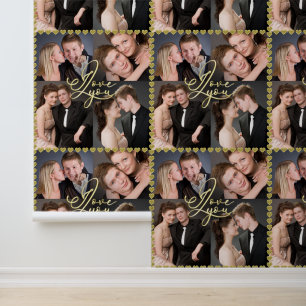Elegant I Love You Gold Photo Collage Calligraphy Wallpaper