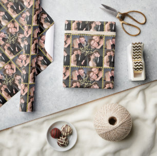 Elegant I Love You Gold Photo Collage Calligraphy Wrapping Paper