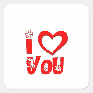Elegant I Love You   Minimalist Red  Square Sticker