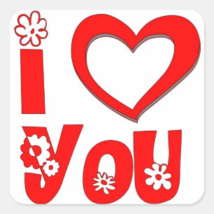 Elegant I Love You Minimalist Red Square Sticker