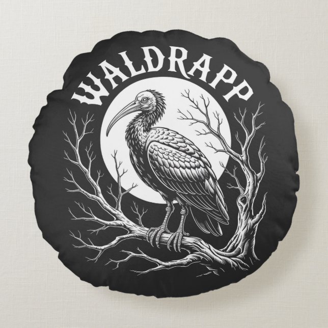 Elegant Ibis – Monochrome Wildlife - endangered  Round Cushion (Front)