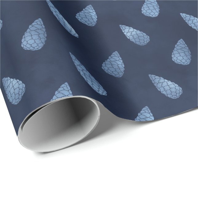 Elegant Ice Blue Christmas Pine Cones Gift Wrapping Paper (Roll Corner)