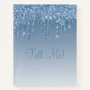Elegant Ice Blue Glitter Glam Modern Script Ombré Notebook
