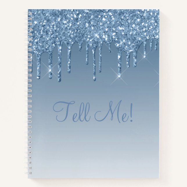 Elegant Ice Blue Glitter Glam Modern Script Ombré Notebook (Front)