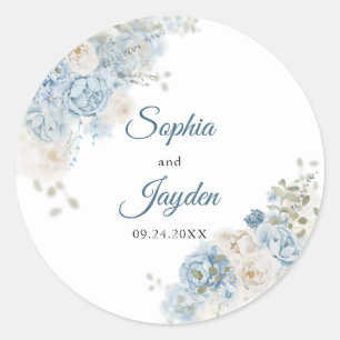Elegant Ice Blue Ivory Rose Flowers Wedding Classic Round Sticker