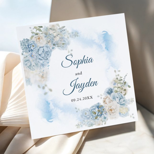 Elegant Ice Blue Ivory Rose Flowers Wedding Napkin (Creator Uploaded)