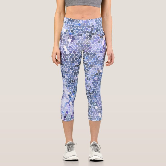 Elegant ice blue mosaic, modern capri leggings (Front)