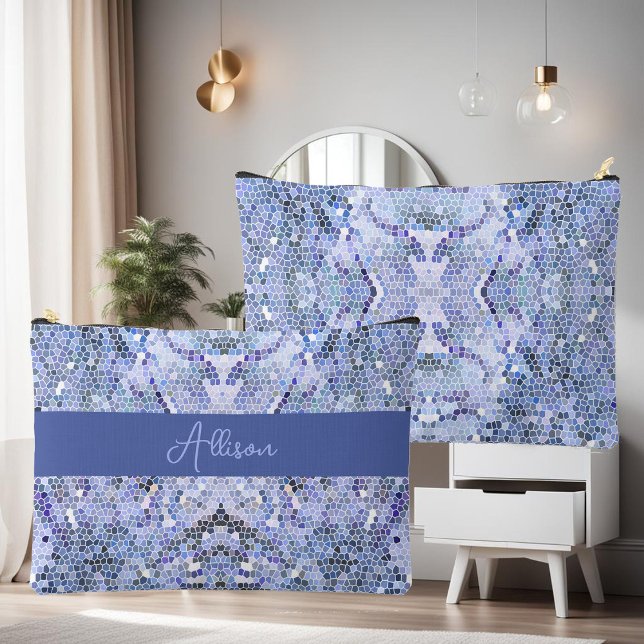 Elegant ice blue mosaic, modern custom accessory pouch (Creator Uploaded)