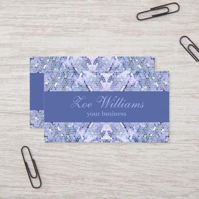 Elegant ice blue mosaic, modern custom business card (Front/Back In Situ)