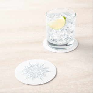 Elegant Ice Blue Snowflake Christmas Party Round Paper Coaster