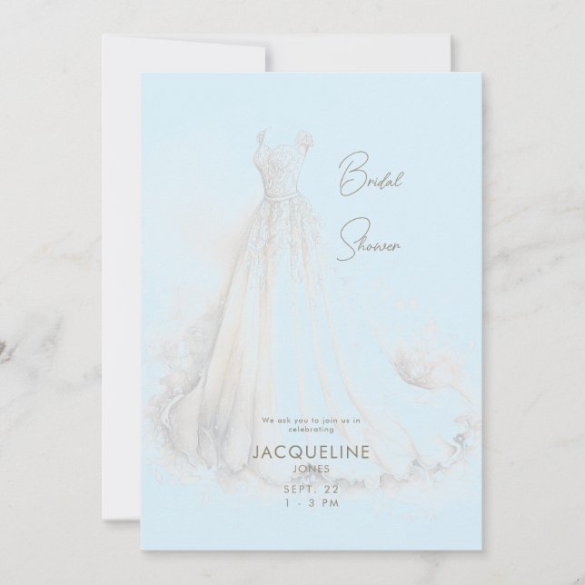 Elegant Ice Blue Wedding Dress Bridal Shower Invitation (Front)