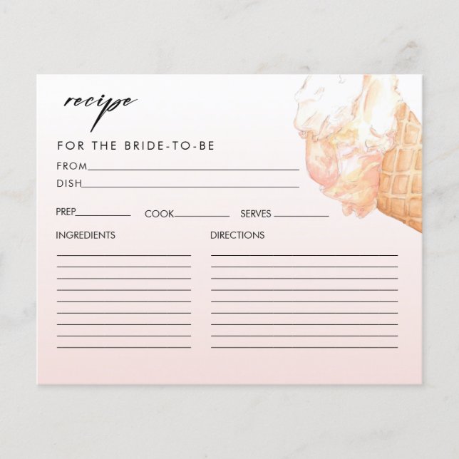 Elegant Ice Cream Bridal Shower Recipe Card (Front)