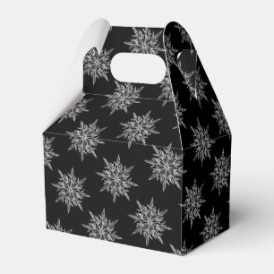Elegant Ice Crystals Snowflakes Pattern on Black Favour Box