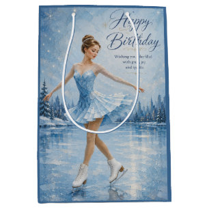 Elegant Ice Skater Birthday Greeting Medium Gift Bag