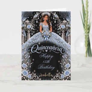 Elegant Icy Blue Quinceañera Celebration Card