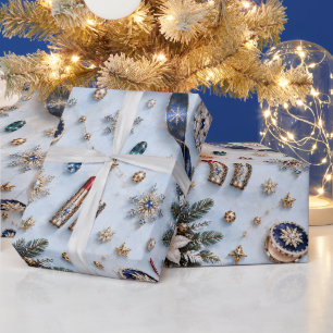 Elegant Icy Blue Sapphire Christmas Ribbons Wrapping Paper
