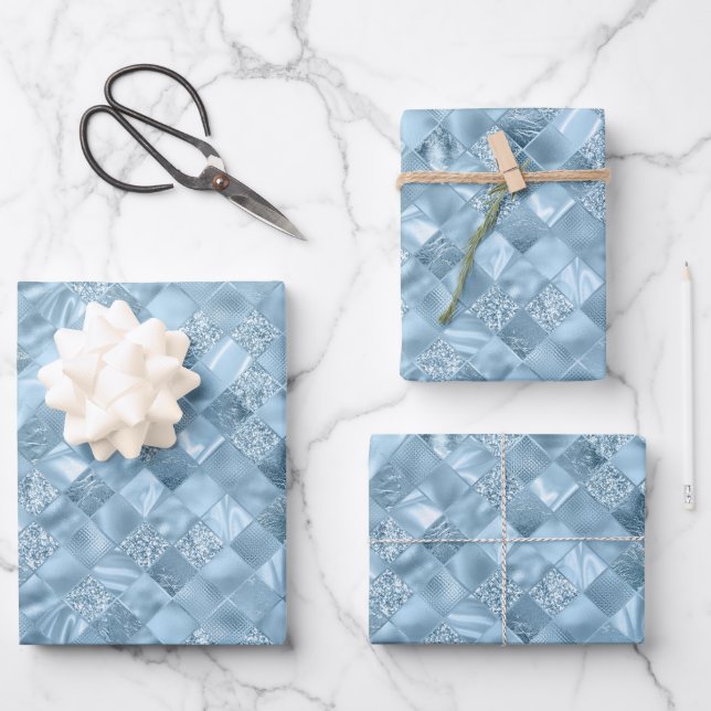 elegant icy blue tiled pattern Christmas Wrapping Paper Sheet (Front)