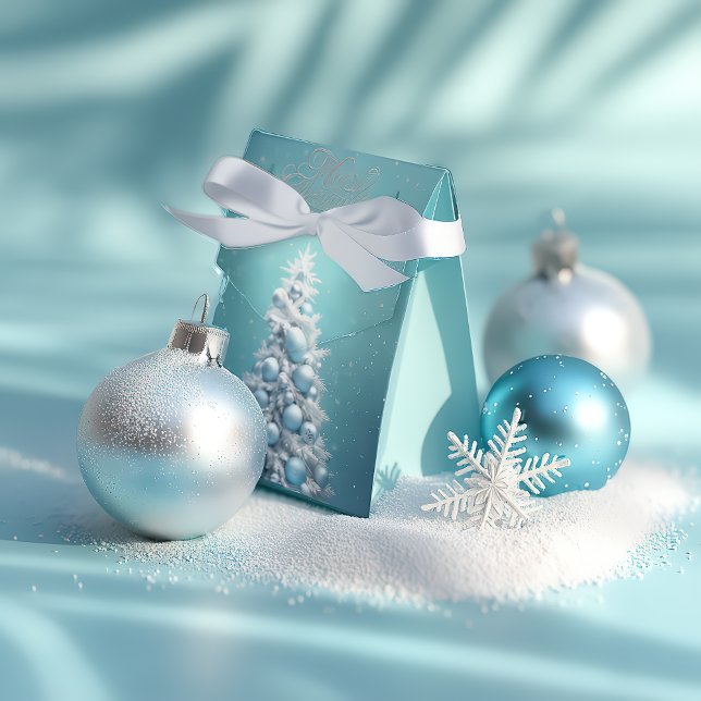 Elegant Icy Blue & White Christmas Favour Boxes (Whimsical Winter Wonderland Azure Blue Festive Christmas Favor Boxes )