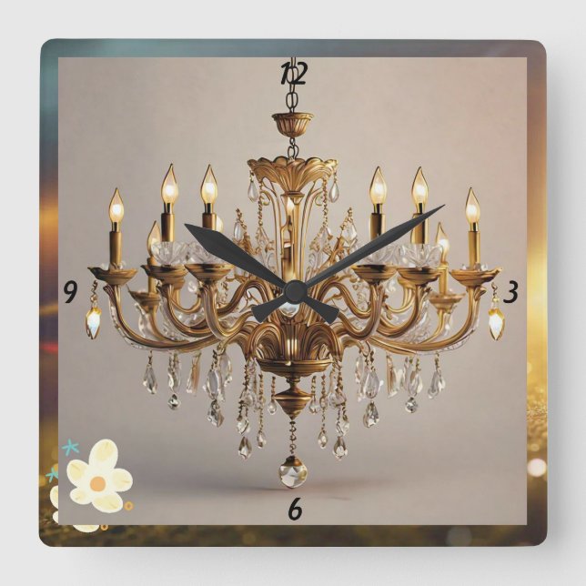 "Elegant Illuminations" Square Wall Clock (Front)