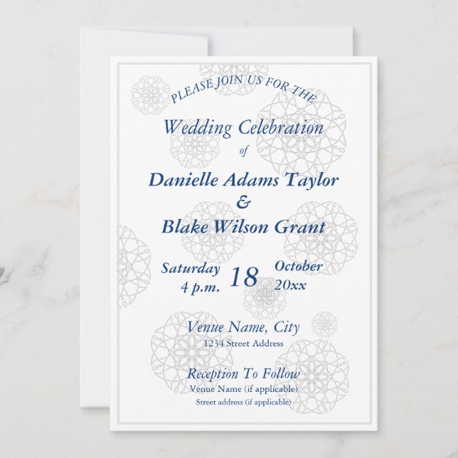 Elegant Illusion Navy & White Lace Mandala Wedding Invitation (Front)