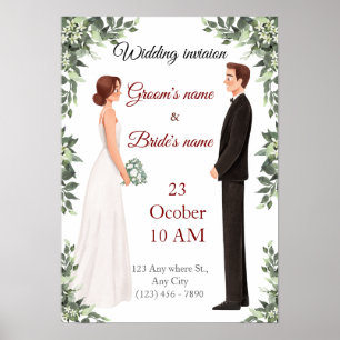 Elegant Illustrated Wedding Invitation  Poster