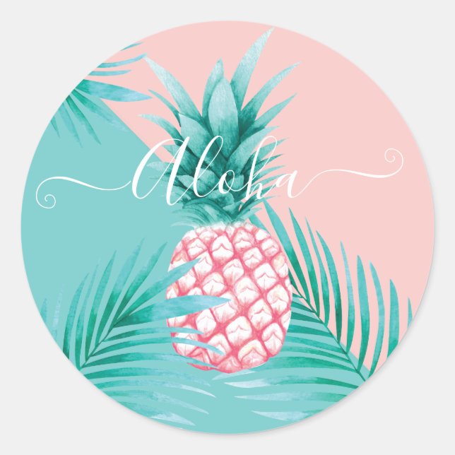 elegant illustration of aloha pineapple baby showe classic round sticker (Front)
