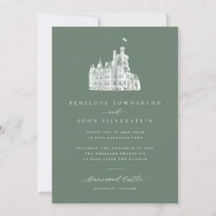Elegant Illustration Sage Green Castle Wedding Invitation
