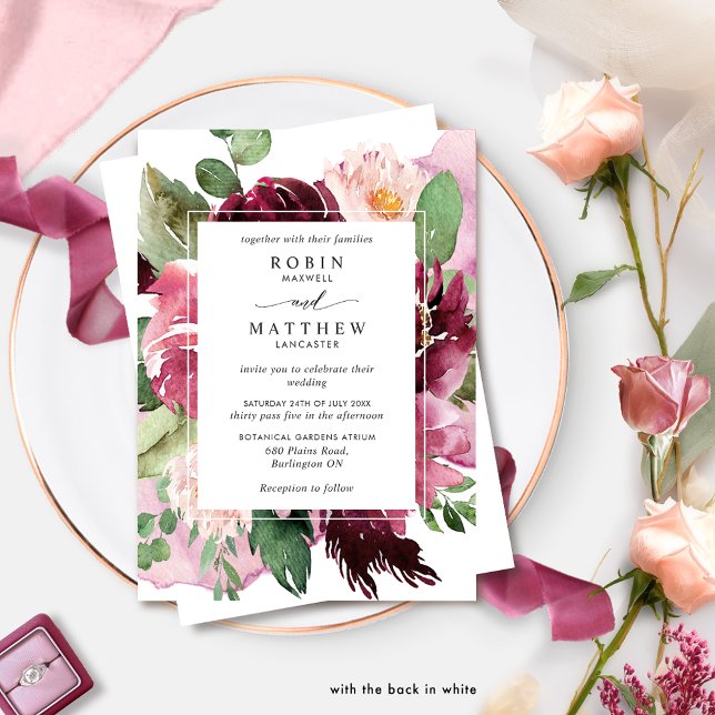 Elegant in Berry and Burgundy Pink Floral Wedding Invitation (Creator Uploaded)