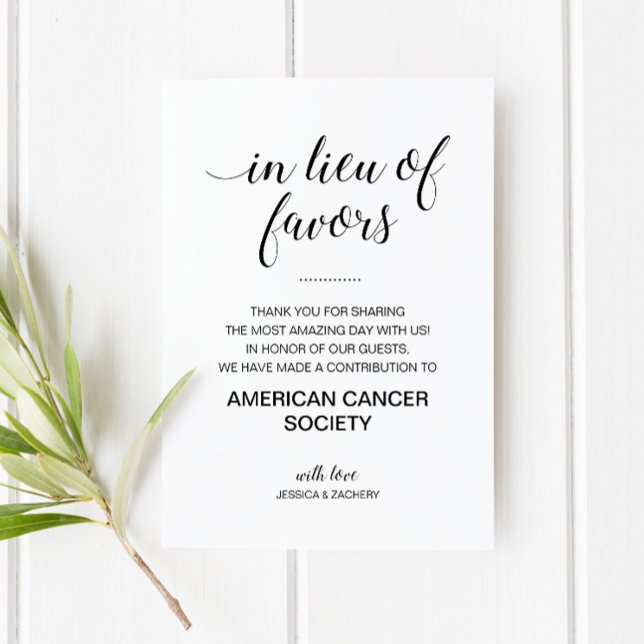 Elegant In Lieu Of Favours Charity Donation Weddin Place Card (Creator Uploaded)