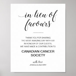 Elegant In Lieu Of Favours Donation Wedding Sign
