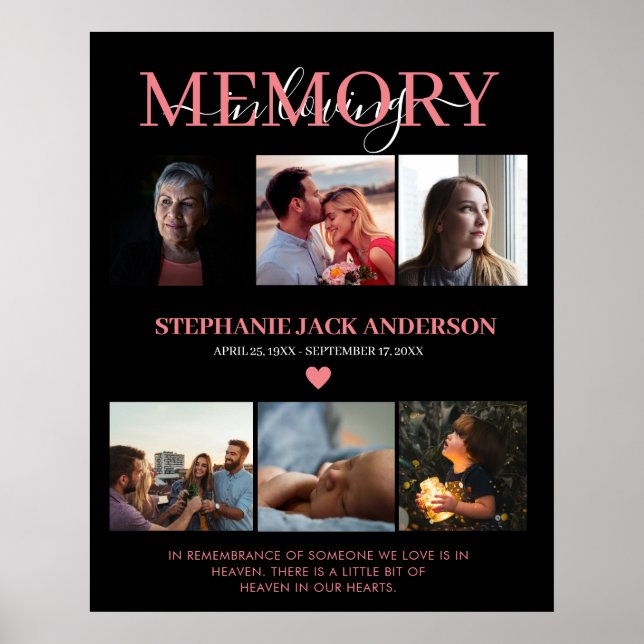 Elegant In Loving Memory 6 Photo Collage Memorial Poster (Front)