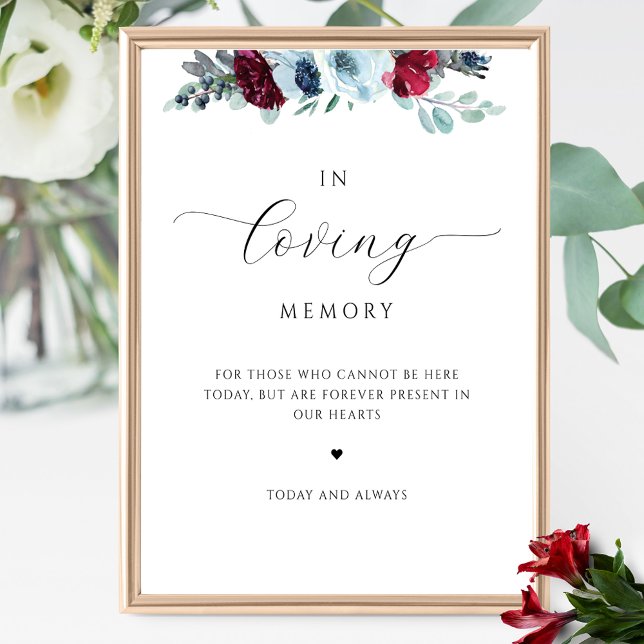 Elegant In loving Memory, Blue and Red Floral Sign (Creator Uploaded)