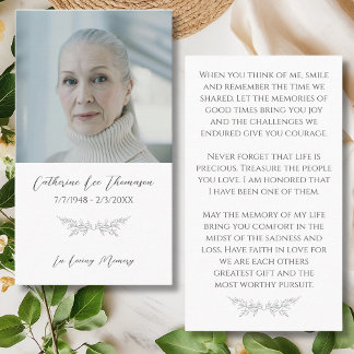 Elegant In Loving Memory Floral Photo Prayer Card