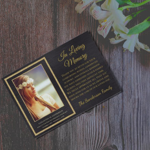 Elegant In Loving Memory Funeral Black Photo Thank You Card