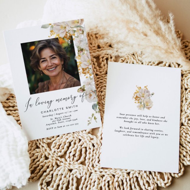 Elegant In Loving Memory Funeral Floral Photo Invitation (Creator Uploaded)